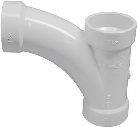 Canplas 194301 Combination Tee Pipe Wye, 1-1/2 in, Hub, PVC, White, SCH 40 Schedule