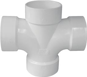 Canplas 192188 Double Sanitary Pipe Tee, 2 x 2 x 1-1/2 x 1-1/2 in, Hub, PVC, White