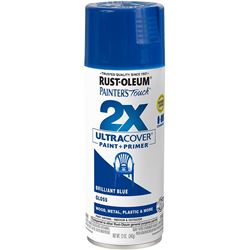 Rust-Oleum Painters Touch 2X Ultra Cover 334027 Spray Paint, Gloss, Brilliant Blue, 12 oz, Aerosol Can