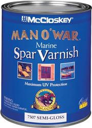 McCloskey Man O War 080.0007507.005 Marine Spar Varnish, Semi-Gloss, Clear, Liquid, 1 qt, Can, Pack of 4