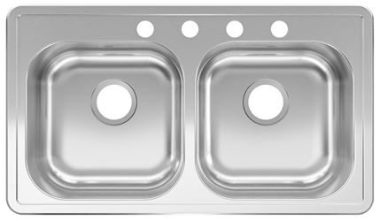KINDRED RDLA3319-6-4CBN Kitchen Sink, 32-15/16 in OAW, 6 in OAD, 18-15/16 in OAH, Stainless Steel, 2-Bowl