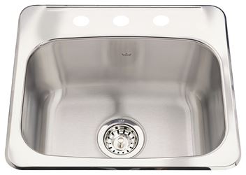 KINDRED Steel Queen Series QSL1719-8-3N Bar/Prep Sink, 20 ga Capacity, 3-Deck Hole, 19-1/8 in OAW, 17 in OAH, 1-Bowl