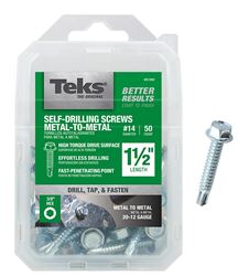 Teks 21352 Screw, #14 Thread, 1-1/2 in L, Coarse Thread, Hex Drive, Self-Drilling, Self-Tapping Point, Steel, Zinc