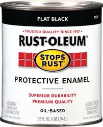 Rust-Oleum Stops Rust 7776502 Enamel Paint, Oil, Flat, Black, 1 qt, Can, 50 to 110 sq-ft/qt Coverage Area