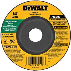 DeWALT DW4528 Grinding Wheel, 4-1/2 in Dia, 1/8 in Thick, 7/8 in Arbor, 24 Grit, Coarse, Silicone Carbide Abrasive