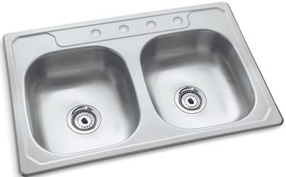 Sterling Middleton Series 14633-4-NA Kitchen Sink, 4-Faucet Hole, 33 in OAW, 22 in OAD, 6 in OAH, Stainless Steel