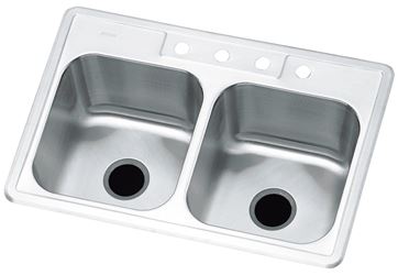 Sterling Southhaven Series 11402-4-NA Kitchen Sink, 4-Faucet Hole, 22 in OAW, 8 in OAD, 33 in OAH, Stainless Steel