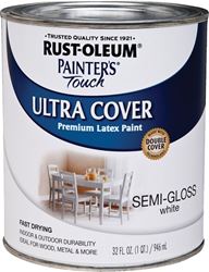 Rust-Oleum 1993502 Enamel Paint, Water, Semi-Gloss, White, 1 qt, Can, 120 sq-ft Coverage Area