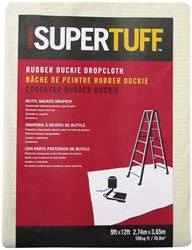 Trimaco Rubber-Duckie 80201 Drop Cloth, 12 ft L, 9 ft W, Butyl Backed Drapery Fabric, Beige/Cream