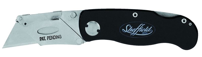 Sheffield 12613 Utility Knife, 2-1/2 in L Blade, Stainless Steel Blade, Curved Handle, Black Handle
