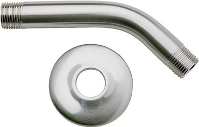 Plumb Pak PP825-10 Shower Arm with Flange, 1/2 in Connection, IPS, 6 in L, Brass, Chrome Plated