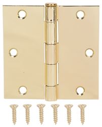 ProSource 20338BBX Square Corner Door Hinge, Steel, Polished Brass, Loose Pin, 180 deg Range of Motion