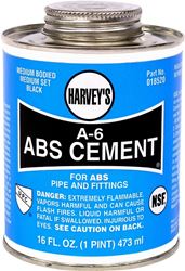 Harvey A-6 Series 018520-12 Solvent Cement, Opaque Liquid, Black, 16 oz Can