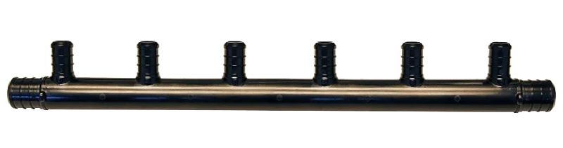 Apollo PXPA6PTO Manifold, 1.76 in OAL, 3/4 in Inlet, 6-Outlet, 1/2 in Outlet, Polyalloy, Black
