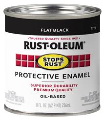 Rust-Oleum Stops Rust 7776730 Enamel Paint, Oil, Flat, Black, 0.5 pt, Can, 50 to 110 sq-ft/qt Coverage Area