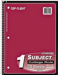 Top Flight WB705PFW Series 4510821 College Rule Notebook, Micro-Perforated Sheet, 70-Sheet, Wirebound Binding, Pack of 24