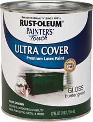 Rust-Oleum 1938502 Enamel Paint, Water, Gloss, Hunter Green, 1 qt, Can, 120 sq-ft Coverage Area