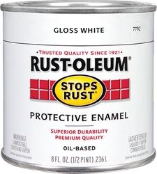 Rust-Oleum Stops Rust 7792730 Enamel Paint, Oil, Gloss, White, 0.5 pt, Can, 50 to 90 sq-ft/qt Coverage Area