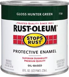 Rust-Oleum Stops Rust 7738730 Enamel Paint, Oil, Gloss, Hunter Green, 0.5 pt, Can, 50 to 90 sq-ft/qt Coverage Area