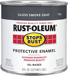 Rust-Oleum Stops Rust 7786730 Enamel Paint, Oil, Gloss, Smoke Gray, 0.5 pt, Can, 50 to 90 sq-ft/qt Coverage Area