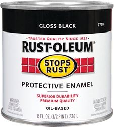 Rust-Oleum Stops Rust 7779730 Enamel Paint, Oil, Gloss, Black, 0.5 pt, Can, 50 to 90 sq-ft/qt Coverage Area