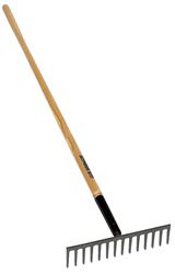 Seymour 63124 Stone Rake, 4 in L Head, 16 in W Head, 14-Tine, Steel Tine, 66 in L Handle