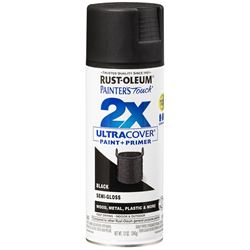 Rust-Oleum Painters Touch 2X Ultra Cover 334097 Spray Paint, Semi-Gloss, Black, 12 oz, Aerosol Can