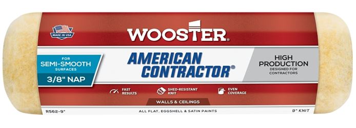 Wooster R562-9 Roller Cover, 3/8 in Thick Nap, 9 in L, Knit Fabric Cover