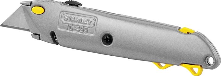 Stanley 10-499 Utility Knife, 2-7/16 in L Blade, 3 in W Blade, HCS Blade, Straight Handle, Gray Handle