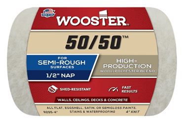 Wooster R295-4 Roller Cover, 1/2 in Thick Nap, 4 in L, Knit Fabric/Lambs Wool/Polyester Cover, Creamy