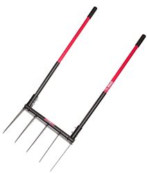 BULLY Tools 92627 Broadfork, 20 in W Tine, 11 in L Tines, Fixed Tine, 5-Tine, Steel Tine, Steel