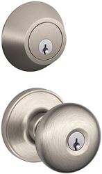 Schlage JC60VSTR619 Knob and Deadbolt, Mechanical Lock, Knob Handle, Round Design, Satin Nickel, 3 Grade, Metal