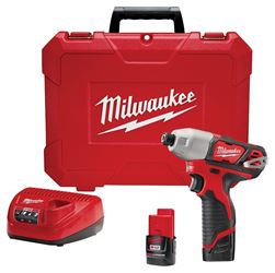 Milwaukee 2462-22 Impact Driver Kit, Battery Included, 12 V, 1.5 Ah, 1/4 in Drive, Hex Drive, 3300 ipm