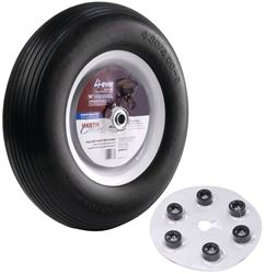 MARTIN Wheel 408RBPU32 Wheelbarrow Flat Free Wheel with Universal Hub, 4.8 x 4/8 in Tire, 16 in Dia Tire, Ribbed Tread