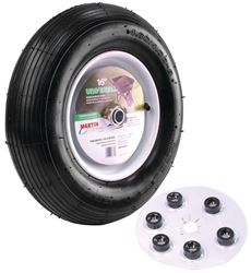 MARTIN WHEEL 408TTRIB31 Wheelbarrow Wheel with Universal Hub, 4.8 x 4/8 in Tire, 16 in Dia Tire, Ribbed Tread