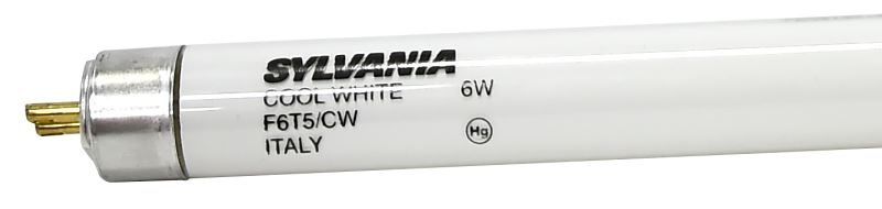 Sylvania 20619 Fluorescent Bulb, 6 W, T5 Lamp, Miniature G5 Lamp Base, 270 Lumens, 4200 K Color Temp, Cool White Light, Pack of 6