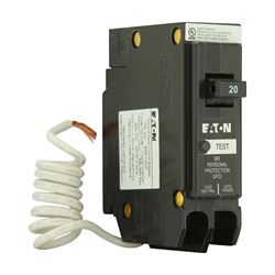 Eaton BRN120GF Circuit Breaker, GFCI, Type BR, 20 A, 1-Pole, 120/240 VAC, Trip-to-Center Trip, Plug