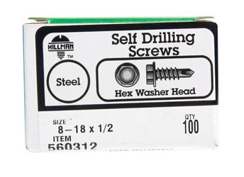 Hillman Hex Washer Hex Drive Self Drilling Screws Steel 8-18 x 1/2 in. L 100 per box 