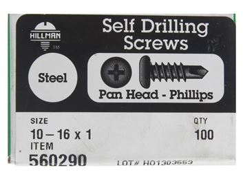 Hillman Pan Head Phillips Drive Self Drilling Screws Steel 10-16 x 1 in. L 100 per box 