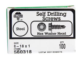 Hillman Hex Washer Hex Drive Self Drilling Screws Steel 8-18 x 1 in. L 100 per box 