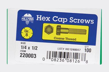 Hillman Hillman Heat Treated Yellow Dichromate Coarse Hex Head Cap Screw 1/4 in. Dia. x 1/2 in 