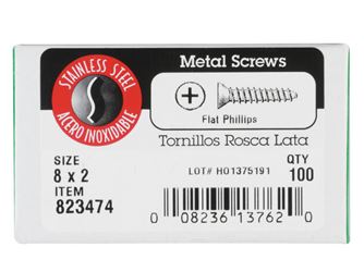 Hillman Flat Head Phillips Drive Sheet Metal Screws Stainless Steel 8 x 2 in. L 100 per box 