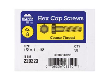 Hillman Hillman Heat Treated Yellow Dichromate Coarse Hex Head Cap Screw 1/2 in. Dia. x 1-1/2 