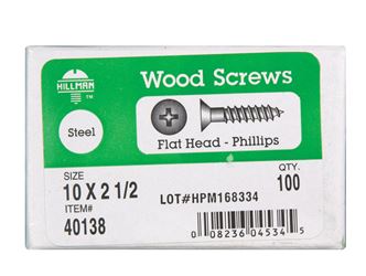 Hillman Flat Wood Screw No. 10 x 2-1/2 in. L Zinc Steel 100 pk 