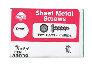 Hillman Pan Head Phillips Drive Sheet Metal Screws Steel 8 x 5/8 in. L 100 per box 