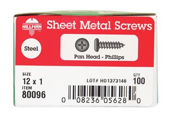 Hillman Pan Head Phillips Drive Sheet Metal Screws Steel 12 x 1 in. L 100 per box 