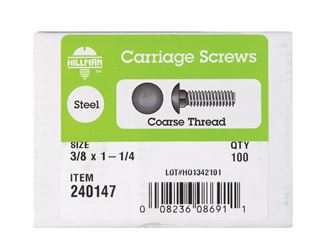 Hillman 3/8 Dia. x 1-1/4 in. L Zinc Carriage Bolt 100 pk 