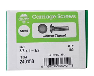 Hillman 3/8 Dia. x 1-1/2 in. L Zinc Carriage Bolt 100 pk 