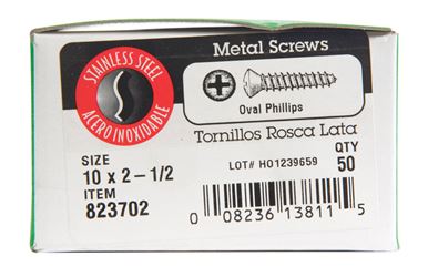 Hillman Oval Head Phillips Drive Sheet Metal Screws Stainless Steel 10 x 2-1/2 in. L 100 per 