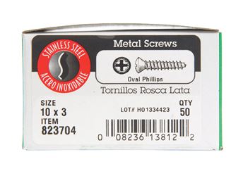 Hillman Oval Head Phillips Drive Sheet Metal Screws Stainless Steel 10 x 3 in. L 100 per box 